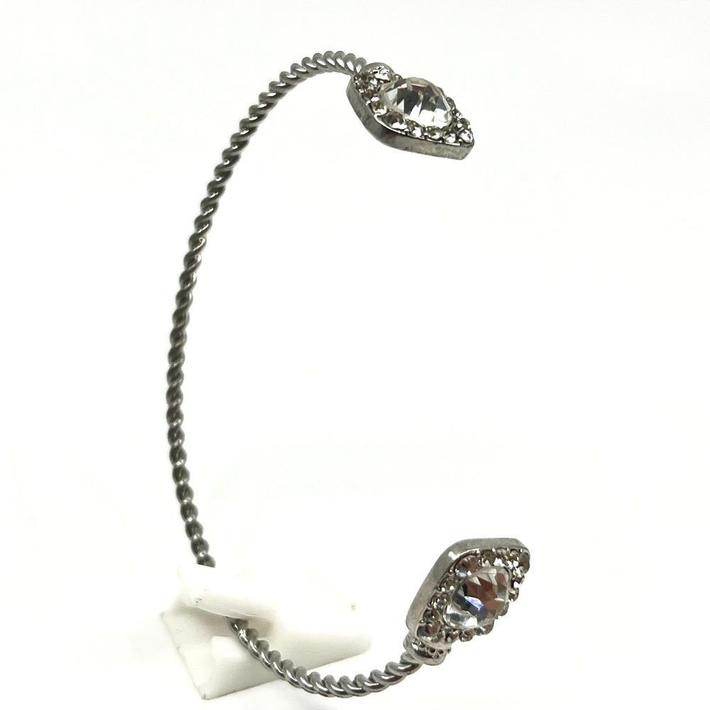Vintage Silver Tone Twisted Rope Clear Rhinestone Halo Cuff Bracelet Slide